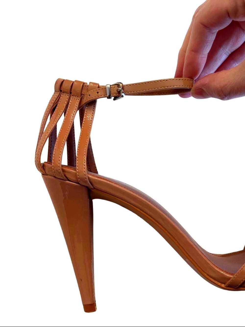 Reiss Patent Leather Strappy Heeled Sandals in Brown Sz 40 US 9.5 - Picture 3 of 11